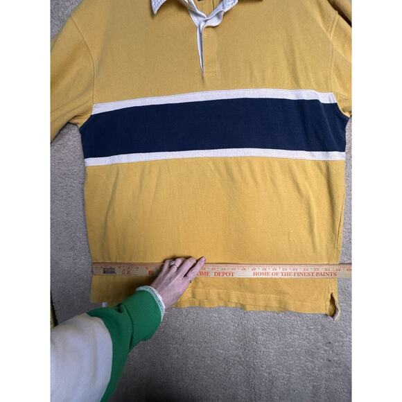 Vtg Y2K Rugby Shirt Mens XXL Yellow Navy Stripe Preppy Cotton Classic Pullover - Picture 15 of 16